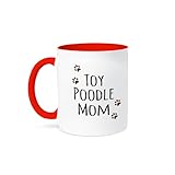 3dRose Toy Poodle Dog Mom breed-muddy brown paw prints-doggy lover Ceramic Mug, 11 oz, Red/White