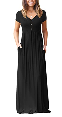 GRECERELLE Womens Long Maxi Dresses 2025 Short Sleeve V Neck Casual Summer Button Dress with Pockets2