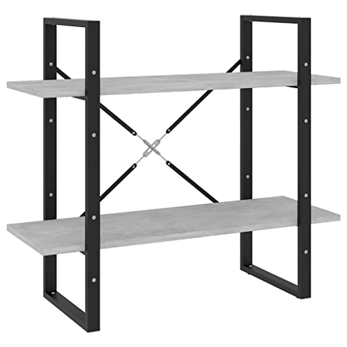 Image of YUHI-HQYD Engineered Wood Bookshelf 31.5x11.8x27.6, Small Book Shelf for Living Room, Industrial Bookcase with Black Highlights, 2-Tier Storage Cabinet in Concrete Gray