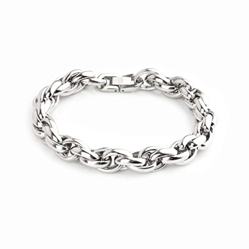 Baronyka Handmade Thick Silver Bracelet For Men, Stainless Steel, Men's Rope Chain Bracelet, Mens Link Bracelets (8.5, Silver-Plated) #TOP2