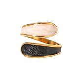 MYANAIL Gold Open Ring for Women Black White Enamel Adjustable Rings for Man Simple Yin-Yang Wide Band Finger Ring Chunky Irregular Statement Ring Jewelry Gift (Black/White)