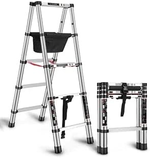 2.0+2.0M Trestle Ladder Multi-Function Household Ladder Folding Telescopic Ladder Thickened Engineering Ladder Aluminum Alloy
