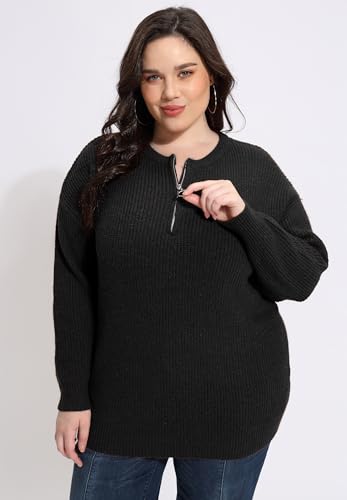 Image of CARCOS Plus Size Sweaters for Curvy Women Long Sleeve Cable V Neck Sweater Knit Pullover Preppy Style Fall Winter XL-5XL