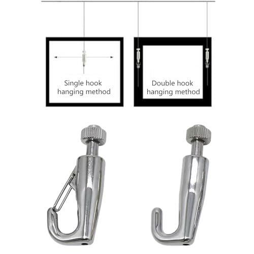 Image of Set of 10 Slide Locking Artwork Hanging Hooks Wire Rope Metal Photo Hooks Stainless Steel Picture Frame Hangers