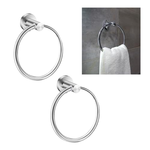 Image of 6-Inch Stainless Steel Napkin Ring Towel Holder | Round Wall Mounted Hanger for Bathroom, Kitchen & Wash Area | Heavy Duty, Rust Free, Durable Chrome Finish (2 Piece)