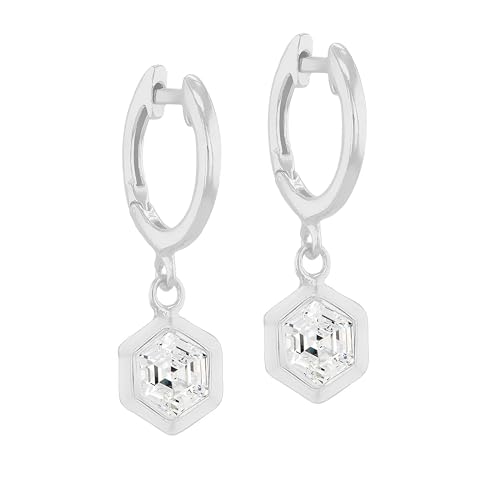 Boucle d'oreille huggie en argent sterling avec zirconia blanc hexagonal de 7 mm pour femme