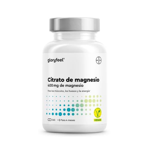 Citrato de Magnesio 365 Cápsulas - 400mg de Magnesio elemental altamente dosificado - Dicitrato de Trimagnesio bien tolerado y altamente biodisponible - Probado en laboratorio y sin aditivos