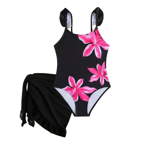 Maillot de bain deux pièces filles à imprimé floral avec jupe cache-maillot extensible pour plage