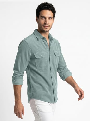 Image of Urbano Fashion Men's Corduroy Full Sleeve Regular Fit Solid Overshirt with Utility Pockets