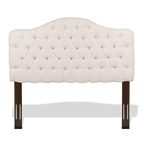 Martinique Upholstered Adjustable Headboard Panel with Solid Wood Frame and Button-Tufted Design, Ivory Finish, Full/Queen