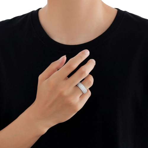 14K Gold Micro-Inlaid Five-Row Moissanite Ring, Hip-Hop Style Men's Ring, A Brilliant Gift for Those with a Love for Bling,Dad Gift4