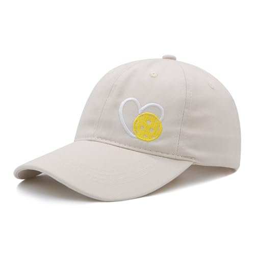 MINYJHZ Pickleball Hat Pickleball Gifts for Women Men Adjustable Embroidered Heart Baseball Cap Beige