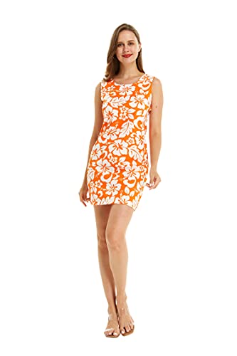 Image of Matchable Couple Hawaiian Luau Men Shirt or Women Tank Dress in Classic Vintage Hibiscus