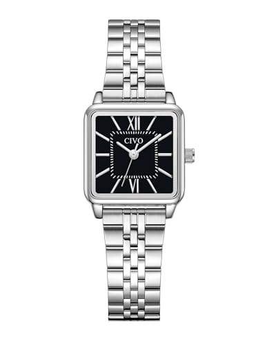 CIVO Montre Femme Acier Inoxydable: Argent Carrée Petit Quartz Analogique - Etanche Montre Élégant Cadeau pour Femmes et Filles