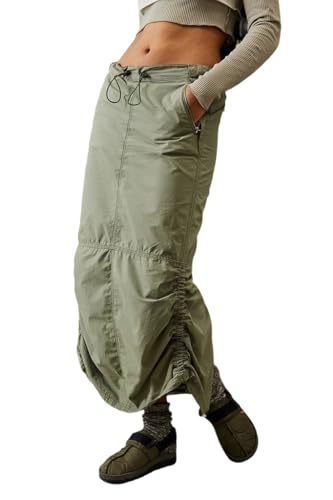 Women Cargo Skirt Drawstring Midi Skirt Long Skirt Summer Back Split Skirt