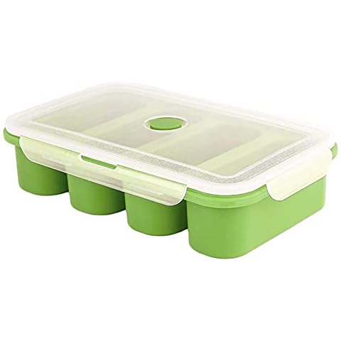 LIZHOUMIL Silicone Freezer Tray Soup 4 Cubes Food Freezing Container Molds With Lid Frozen Packaging Box green 4 cells Cover