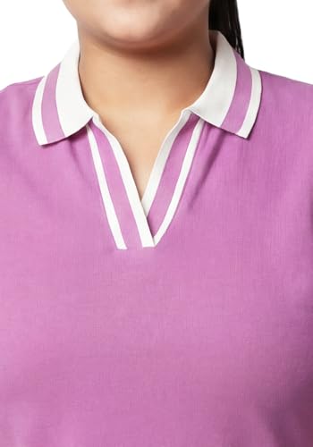 Image of Wear Your Opinion Plus Size Women Polo V Neck Stripe Collar Tshirt Top | Half Sleeve