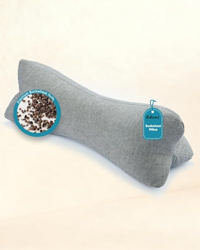 Edomi Adjustable Buckwheat Hull Cervical Pillow – Neck Lumbar Support Roll for Sleeping and Bed, Small Firm Pillow with Washable Cover 15.7'x5.9', Gray