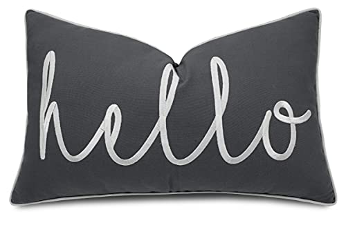 Eurasia Decor Hello Embroidered Decorative Lumbar Accent Throw Pillow Cover - Entryway, Guestroom, Porch, Couch, Housewarming - 12X20 Inches, Dark Grey #TOP23