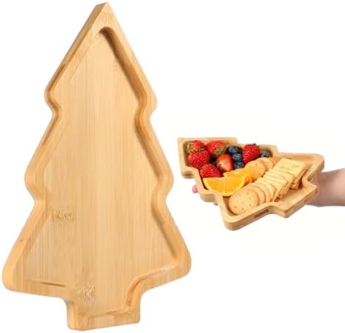 HEMOTON Christmas Tree Charcuterie Board, Bamboo Serving Tray for Holiday Party Appetizers, Wood Platter for Cheese, Snacks & Cookies, Decorative Food Dish, Kitchen Entertaining Essentials
