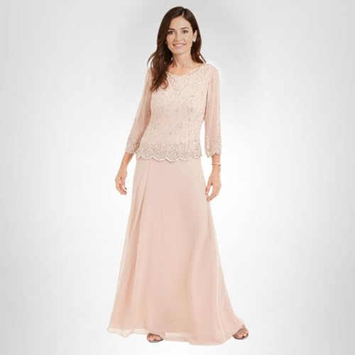 J Kara Women's Beaded Scallop Bodice Asymmetrical Gown - Thumbnail 3