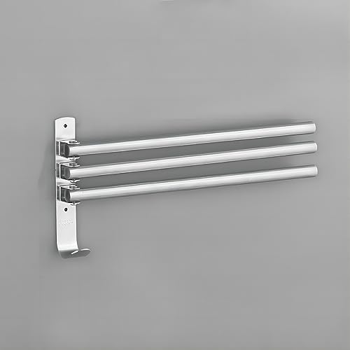 yozhch Kitchen Swivel Towel Rack Wall Mounted, Bathroom Rotating Chrome Towel Rail, Lavatory Swing Small Towel Holder Folding Bar (3 Arms 35 cm)