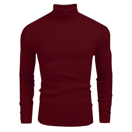 Men's High Neck Lightweight Crochet Knitted Soft Sweaters Casual Solid Thickened Knit Pullover Long Sleeve Sweater