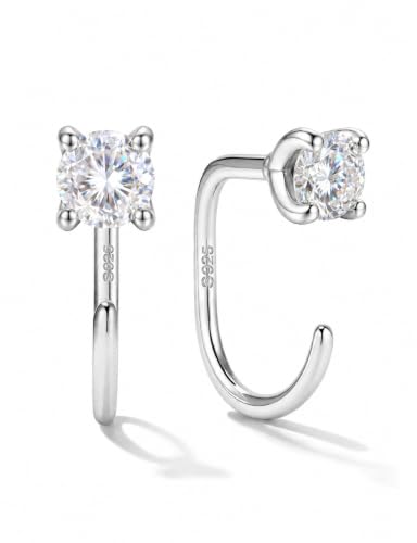 GEMQUEEN Moissanite 925 Sterling Silver Half Hoop Earrings for Women Small Stay Close Huggie Hoops Comfort Backless Earring Lightweight No Back Moissanite Arc Hoop Earrings VVS1