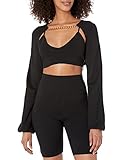 The Drop Women's Miya Bell Sleeve Sweater Shrug With Chain, Black, XXS