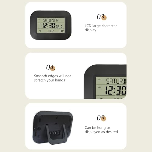 Reloj de pared con pantalla LCD digital indicador de temperatura y mes 8
