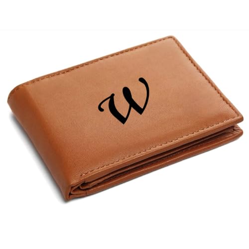 Image of Pu Leather Wallet for Men and Boys Alphabet Name Wallet Gifts for Men | Personalized with Name & Charm Purse - (Color-Tan) (W, Tan)