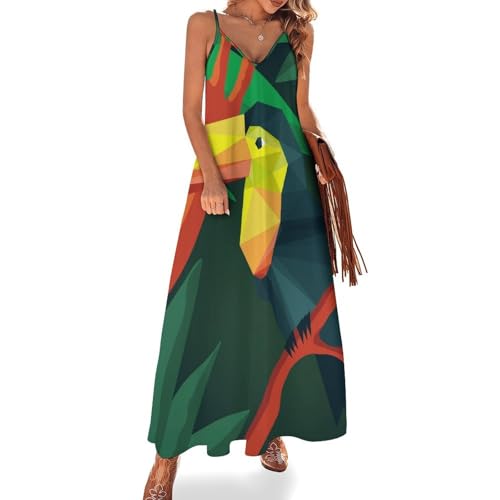 Robe d'été sans manches perroquet géométrique pour style maxi