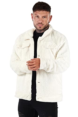 GINGTTO Mens Grizzly Sherpa Fall Jackets Shaggy Sherpa Fur Outfit White for Men XL