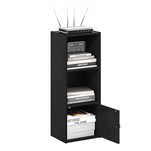 Furinno LUDER Book Shelf, 3-Tier Modern Bookshelf, Bookcase with 1 Door Storage Cabinet, 9.3 x 12 x 31.5, for Organization and Storage, for Living Room, Bedroom, Home Office, Blackwood