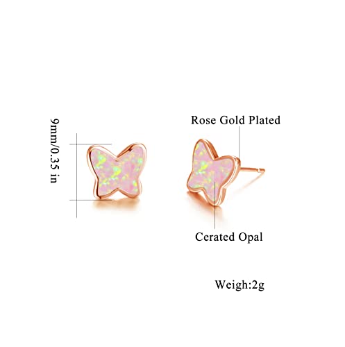 Cinily Butterfly Stud Earrings For Women Girls Opal Hypoallergenic Earrings 18K Rose Gold Plated Tiny Small Earrings Opal Jewelry Gift #TOP2