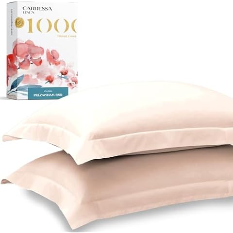 Carressa Linen 100% Egyptian Cotton Pillow Shams - 1000 Thread Count Pack of 2 Ivory Pillow Shams, 20 x 40 Cushion Cover, Super Soft Decorative Pillow Cover, Cooling Pillow Sham (Envelope Closure) Cover