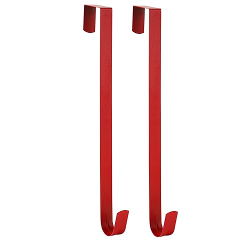 Image of Slim Over The Door Wreath Hanger for Front Door, 15 inch Red 2 Pack