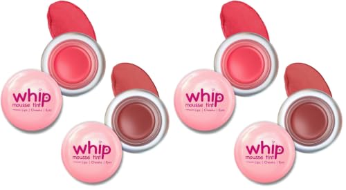 Image of Glam21 Whip Mousse Tint 3-in-1 | Lip, Cheek & Eye Tint | Vitamin E, Jojoba Oil & Shea Butter | Waterproof, Long-Lasting, Highly Pigmented | Lightweight Travel-Friendly Makeup | 4gm Each | Combo Pack Of 4 (Pink Strawberry&Rusty Cranberry)