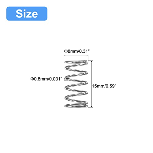 Image of uxcell Compression Spring, 5Pcs 304 Stainless Steel, 8mm OD, 0.8mm Wire Size, 15mm Free Length, Silver Tone