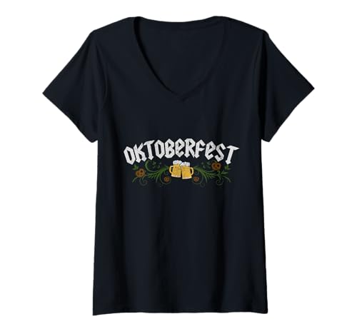 Womens Oktoberfest Vintage Beer Bier Funny German Germany Prost V-Neck T-Shirt