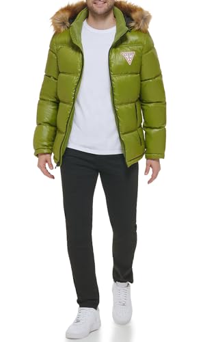 GUESS Chaqueta acolchada cálida resistente a la lluvia para hombre, verde, XL