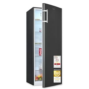 Exquisit Vollraumkühlschrank | 242 l Nutzinhalt, Energieeffizienzklasse E, 40 dB | LED-Beleuchtung, manuelle Temperaturregelung, Glasablagen, wechselbarer Türanschlag | KS5320-V-H-040E inoxlook-az