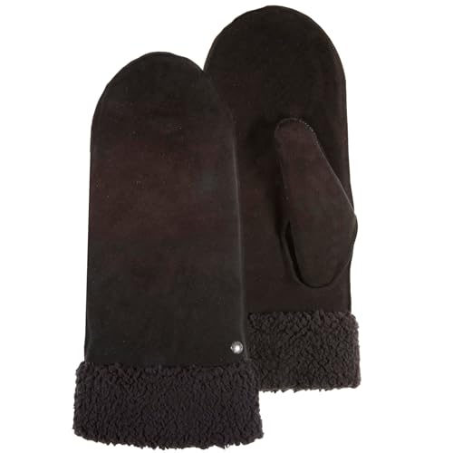 Isotoner Gants femme en cuir de chèvre velours, doublés imitation fourrure, 7.5=M, noir