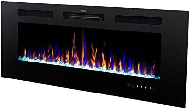 Abodo Built in Electric Fireplace Real Flame Effect 36'' Black Glass Heater, 50 inch (AH5)