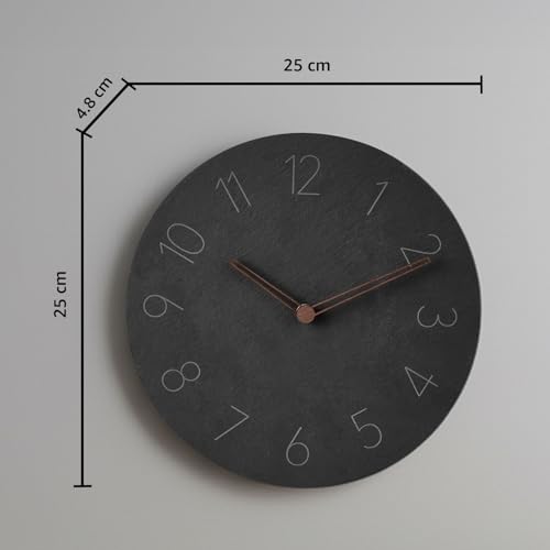 Image of Amazon Basics Analog Wall Clock with 12Hr Display, Matte Slate Finish, Battery Operated, Black Color, Easy Wall Mount, Lightweight & Stylish Design for Home & Office - 25x25x4.8cm