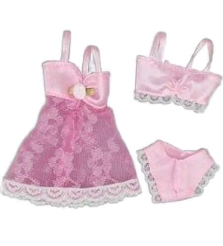 Made For Barbie Clothes, Fits Barbie Three Piece Lingerie Set, 11.5 Inch Fashion Doll Pink Satin And Lace Jacket Bra & Underwear Set