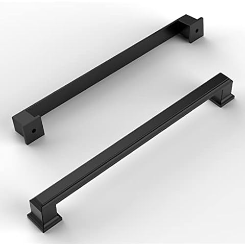 Amerdeco 10 Pack Matte Black Cabinet Pulls 10 Inch(256mm) Hole Center Cabinet Hardware Kitchen Cabinet Handles for Bathroom Drawer Pulls Dresser Pulls ZH0001… Cover