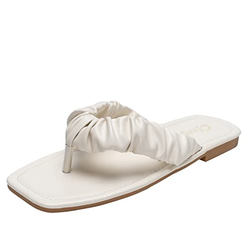 Rainincs Sandalias de PU Artificiales de Moda de Verano,Sandalias de Chanclas para Mujer,Sandalias Planas con Punta Abierta Cuadrada para Mujer,Sandalias de Uso Exterior Casual Cover