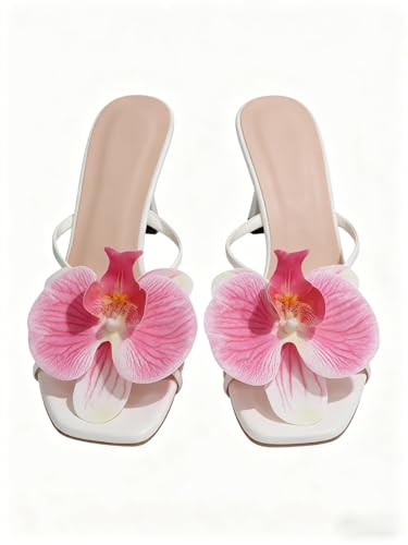 Image of MakeMeChic Women's Open Toe Floral Kitten Heels Flower Summer Beach Sandals