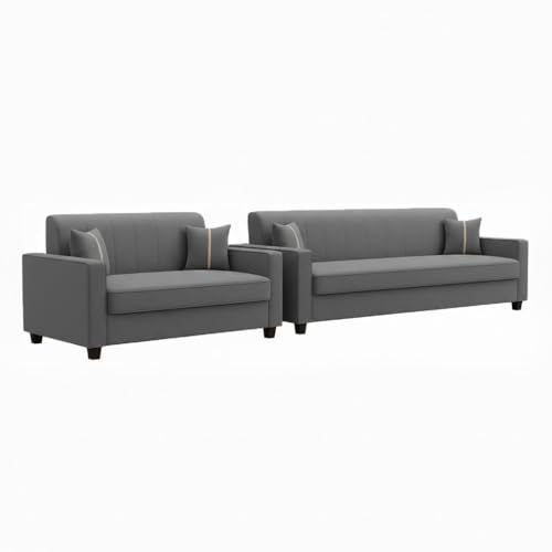 Image of FURNY Homeoy 5 Seater Fabric 3+2 Sofa Set (Dark Grey) with Premium Velvet Finish | Durable Comfort | Ideal for Living Room